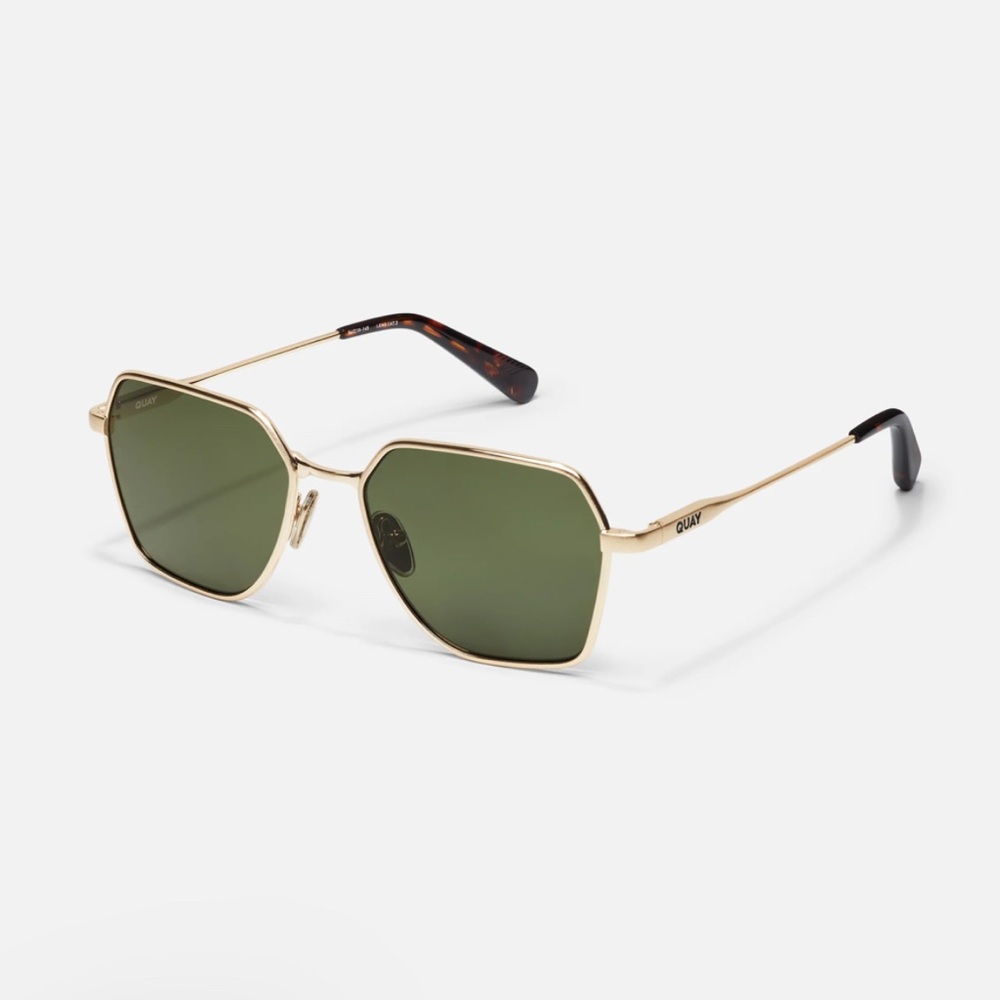Quay Australia World Tour Sunglasses Brushed Gold Frame/ Green Polarized Lens